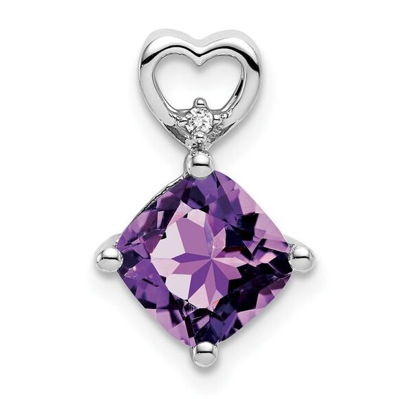 Kazi Luxury 14k White Gold Amethyst and Diamond Heart Chain Slide